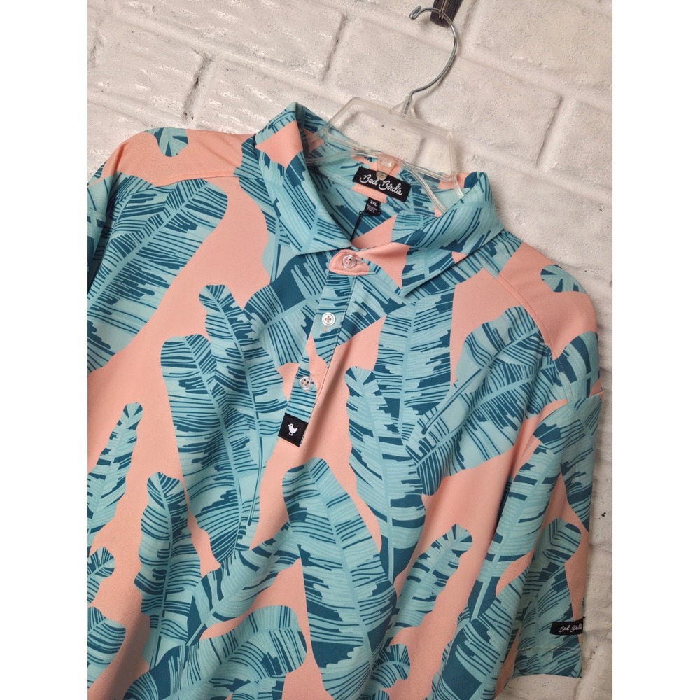 BAD BIRDIE Polo shirt Men's size 2XL Palm print Pink Blue XXL Golf shirt NWT